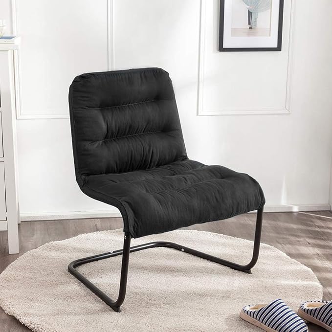 Upholstered Durable Metal Modern Chair with Soft Cushion Black - Ideal for Bedrooms Living Rooms Dorms Indoor Spaces Accent and Lounging