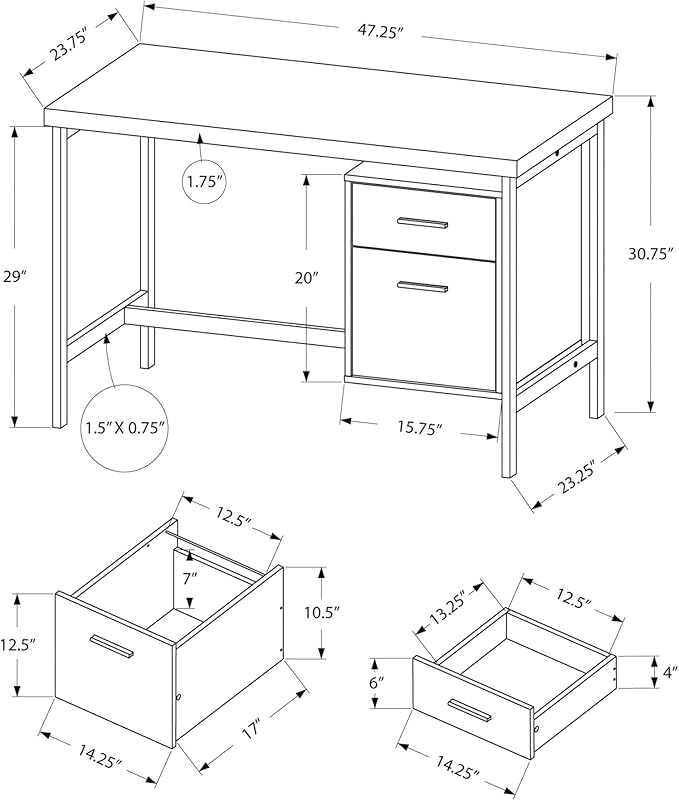 Computer Desk Home Office Laptop Left Right Set up Storage Drawers 48 l Work Brown Laminate Grey Metal Contemporary Modern