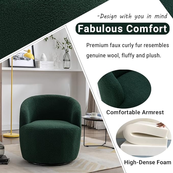 Antetek 2 Units Swivel Chair Round Accent Sofa Chair Club 360 Degree Swivel Barrel Chair Modern Teddy Farbic Leisure Arm Chair for Nursery Living Room Hotel Bedroom Office Lounge Green