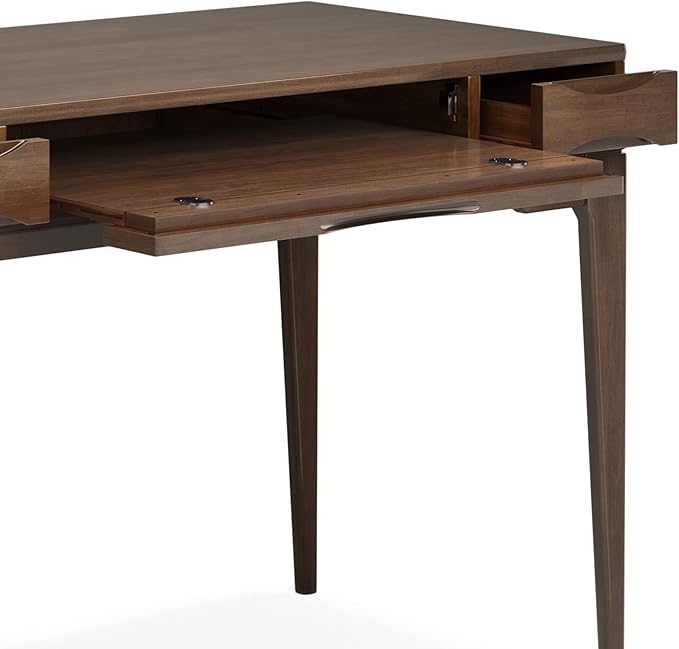 SIMPLIHOME Harper Small Desk - 48 Inch Wide Solid Hardwood Writing Desk in Walnut Brown Mid-Century Modern Home Office Computer Table for Study with 2 Drawers and Flip-Down Keyboard Tray