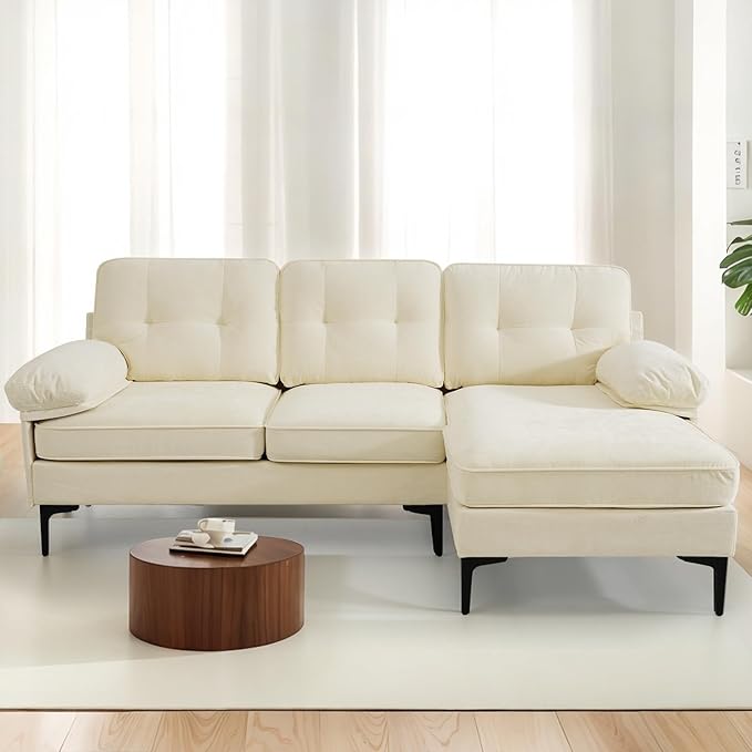 PARKOL 82in L Shaped Sectional Couches Small Lounge Sofa Couches Set Clearance Set Couch for Small Space Apartment (White (Chenille Fabric) 82 Width with Reversible Chaise)