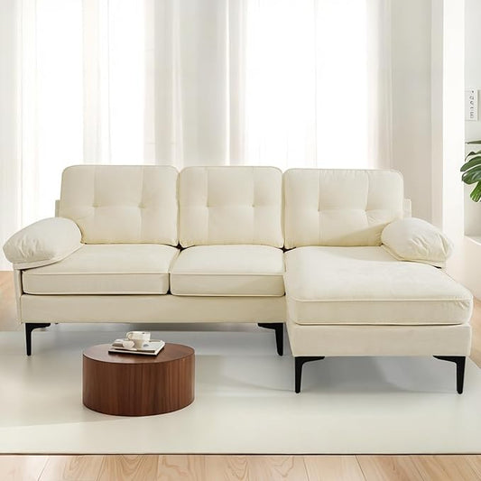 PARKOL 82in L Shaped Sectional Couches Small Lounge Sofa Couches Set Clearance Set Couch for Small Space Apartment (White (Chenille Fabric) 82 Width with Reversible Chaise)