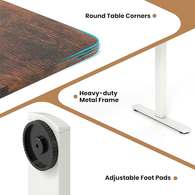 Giantex Electric Standing Desk 48 x 24 Height Adjustable Sit Stand Computer Workstation with 2 Memory Heights Headphone Hook Anti-Collision Design Home Office Computer Desk (Rustic Brown+White)