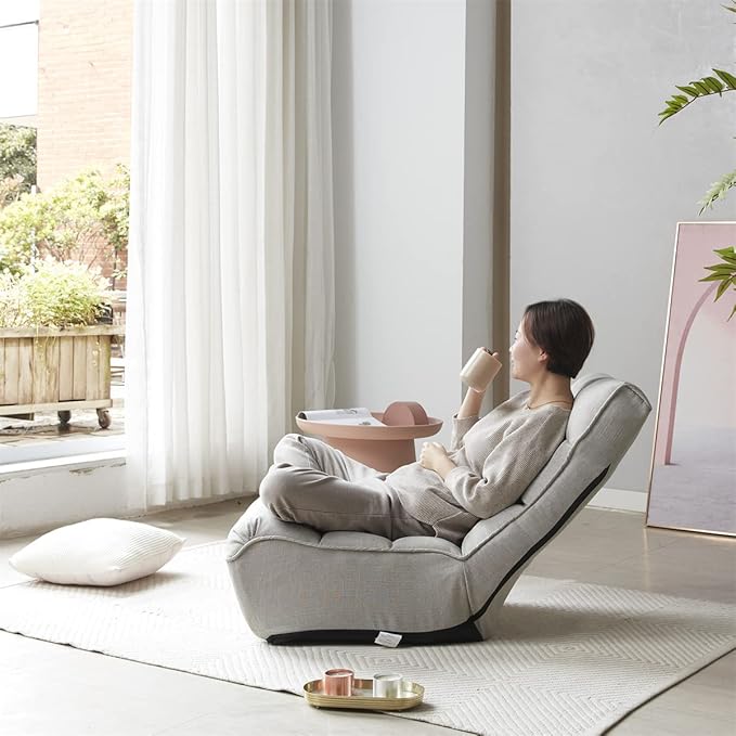 Floor Lounge ChairSingle Sofa Reclining Chair3 Angles Adjustable Floor ChairFolding Japanese Chair Lazy Sofa Tatami Balcony Reclining ChairLeisure Sofa Adjustable Chair for Living RoomGray