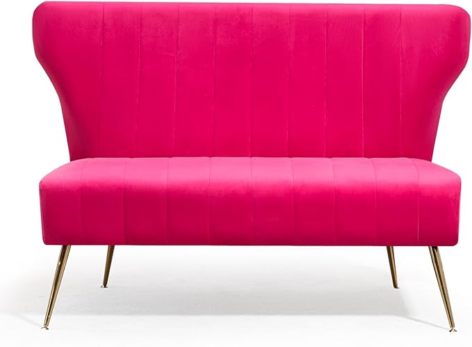 50’’ Armless Loveseat Sofa Comfy Upholstered Velet Small Couch Sofa with Gold Legs 2 Seater Tufted Modern Couch for Living Room Bedroom Apartment Small Space (Fuchsia)