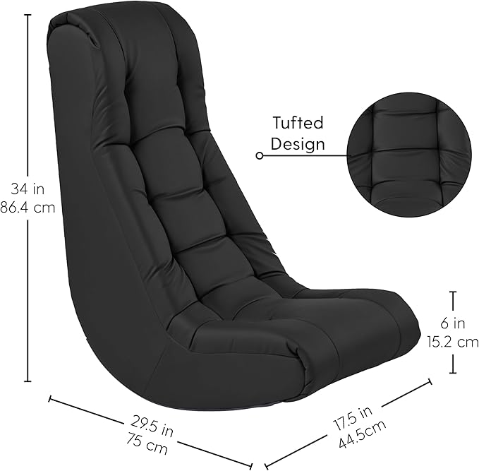 Factory Direct Partners Soft Tufted Floor Rocker - Cushioned Ground Chair for Kids Teens and Adults - Great for Reading Gaming Meditating TV - Black 10488-BK