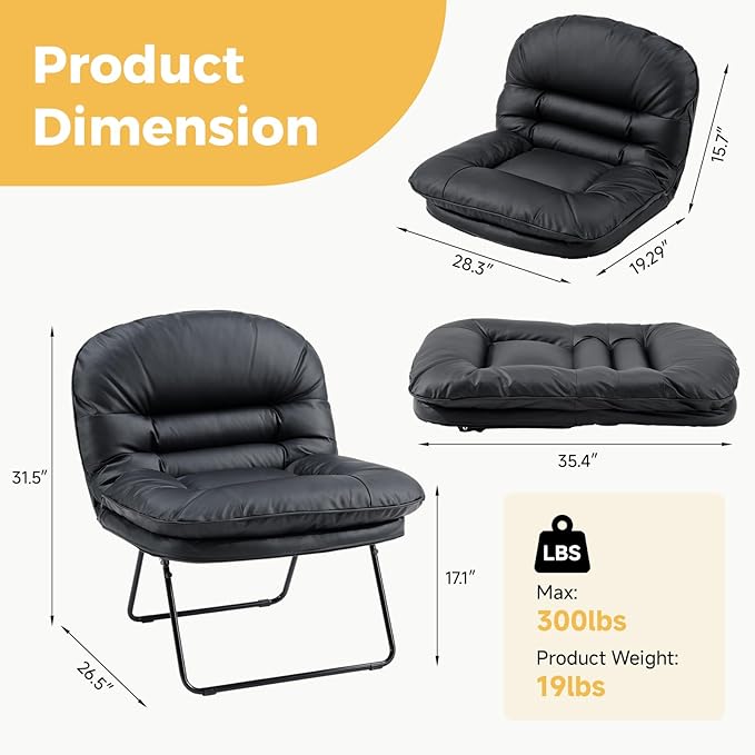 NEWBULIG Floor Chair Adjustable Space Saving Accent Chair for Living Room &amp Bedroom Comfy Reading &amp Meditation Chair Compact Foldable Design for Easy Storage Modern Faux Leather Black