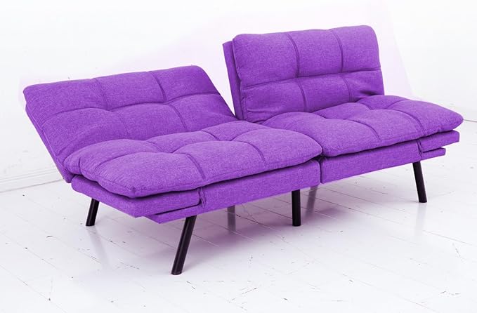 MUUEGM Faux Leather Futon Bed Convertible Memory Foam Sofa Bed Modern Love Seat for Living RoomCompact SpaceApartmentOfficeAdjustable Backrests Armrests Couch Sleeper71 Sofas Purple