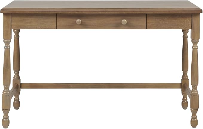 Martha Stewart Tabitha Solid Wood Writing Table with Metal Glides Drawer for Storage Living Room Furniture Home Office Small Computer Desk Turned Legs 47.5 W x 23 D x 29 H Natural