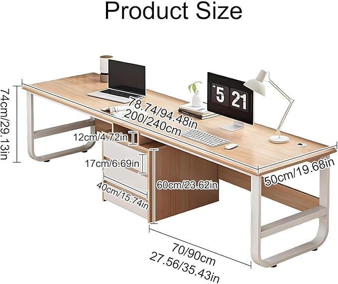Two Person Desk with 3 Drawers Large Double Study Writing Table Wooden 2 Person Gaming Desk Computer Table Dual Workstation for Home Office(White200cm/78.74in)