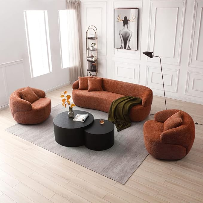 35'' Swivel Barrel Chair Living RoomSingle Chair for Small Space ComfyRound Sofa for Reading RoomBedroomClubOffice(Orange)