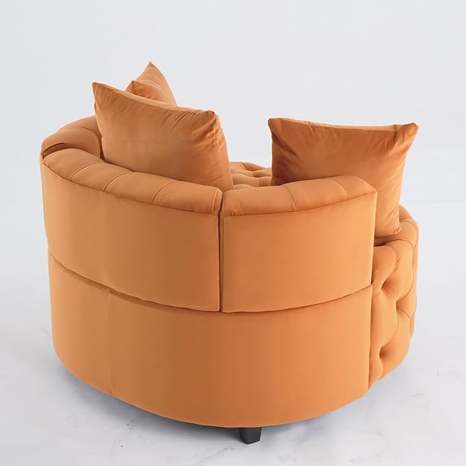 Eafurn 40.6 Wide Oversized Velvet Barrel Accent Chair Modern Round Armchair with Deep Button Tufting &amp 3 Toss Pillows Modern Lounge Chair for Living Room Bedroom Reading Nook