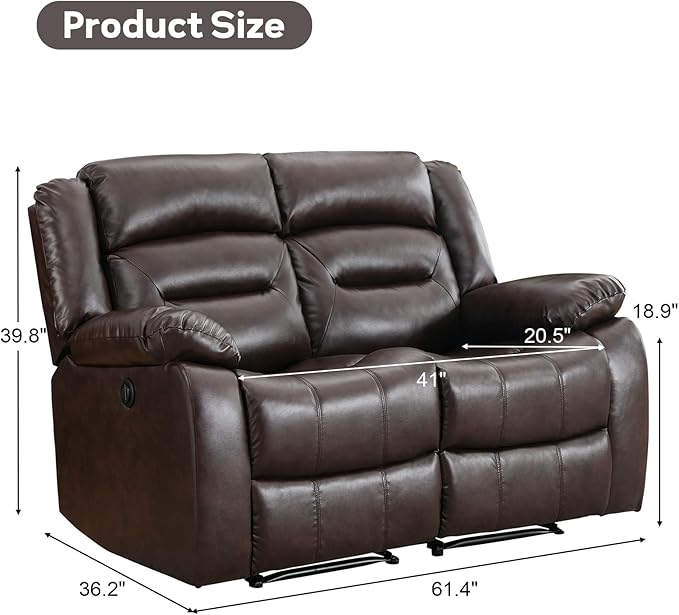 EBELLO Faux Leather Power Loveseat Recliner Electric Reclining Sofa Chair Overstuffed Comfortable Armrest Couch Set for Living Room Bedroom Furniture Meeting Room Brown(Loveseat)