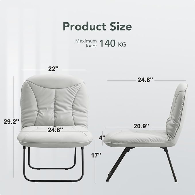 Furniliving 3 in 1 Folding Chair Foldable Floor Chair for Reading Lounging &amp Gaming Portable Camping Chair with Metal Frame Comfy Accent Chair Indoor Reading Chair for Living Room PU (Grey)
