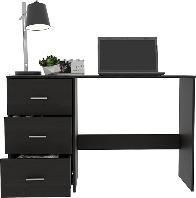 Classic 3 Drawers Writing Work Study Desk with Two Shelves for Home Office Living Room 17 72''W X 17 72''D Black