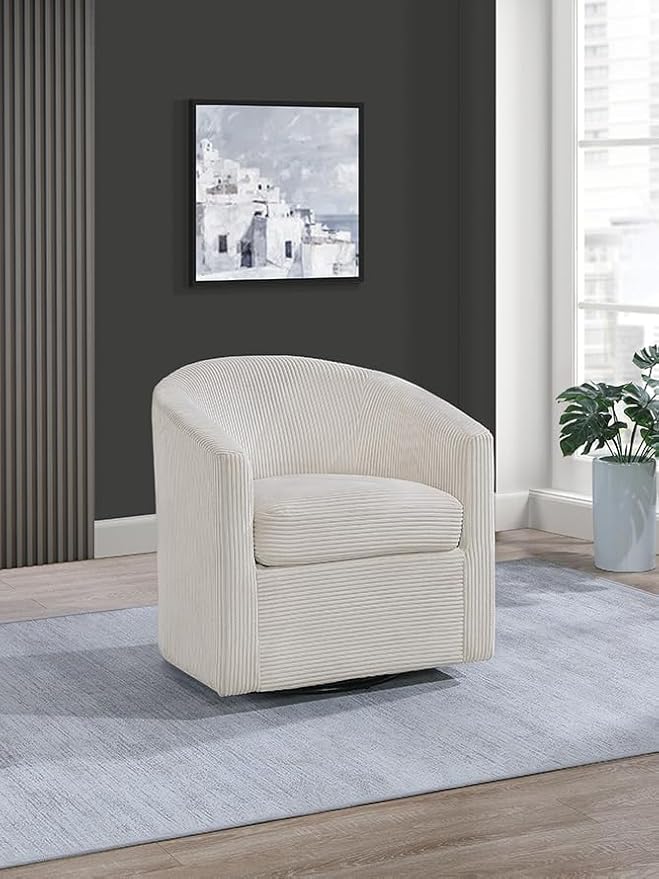 Corduroy Swivel Chair with U-Shaped Back 360° Rotating Accent Chair Fully Assembled Modern Barrel Chair for Living Room Bedroom Reading Nookc (Beige)