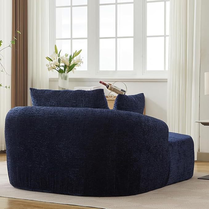 Oversized Chaise Longue Chair Indoor Modern Upholstered Chenille Deep Seat Sofa Bed with Throw Pillows and Armrests Sleeper Sofa Couch for Living Room Bedroom Apartment (Blue)