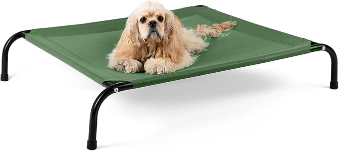 Cooling Elevated Dog Bed with Non-Slip Floor Protectors &amp Breathable Mesh Raised Indoor &amp Outdoor Dog Cot Hammock 41 L x 26 W x 8 Th Medium Green