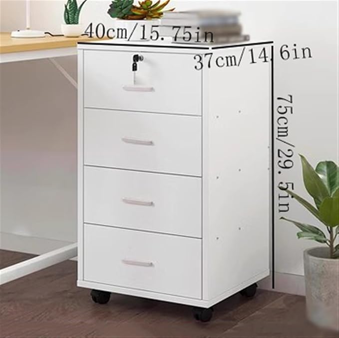 Filing Cabinet Office Filing Wooden Low Cabinet Four-Drawer Filing Cabinet Lockable Storage Filing Cabinet with Removable Wheels File Storage CabinetsBrown