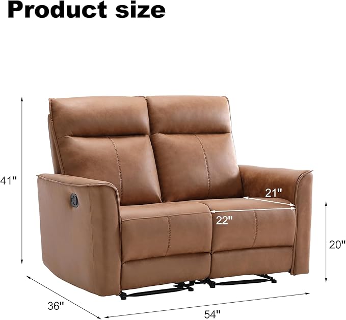 EBELLO Faux Leather Manual Loveseat Recliner 2 Seat Reclining Sofa Chair Dual Recliner Couch for Living Room Meeting Room Brown