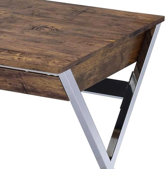 Rustic Farmhouse Writing Desk with Storage Oak Wood Top and Chrome Legs for Home Office