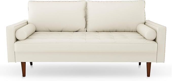 70 Loveseat SofaFaux Leather Couch with Thick Cushion and Wooden LegsLove Seat Sofa Couches for Living Room Bedroom Office Home Apartment White