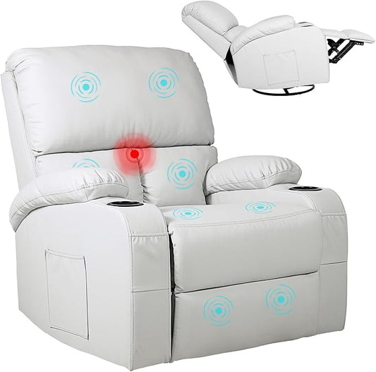 LEVELEVE Rocking Recliner Chair Massage Chair with Vibration Massage and Heat 360° Swivel Recliner Chairs Living Room Bedroom Nursery RV Grey