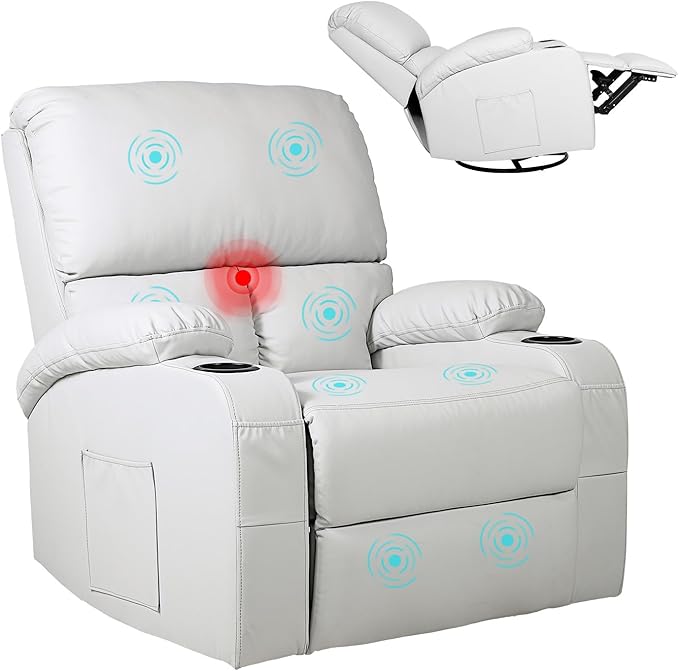 LEVELEVE Rocking Recliner Chair Massage Rocker Recliner Chair with Vibration Massage and Heat 360° Swivel Recliner Chairs Living Room Bedroom Nursery RV Grey