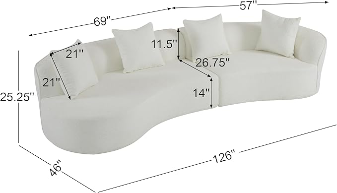 Christopher Knight Home Braebt 126 Modular Sofa with 4 Throw Pillows Curved 5-Seater Large Sofa Couches Comfy Upholstered Sectional Cloud Couch for Living Room Study No Assembly Required Beige
