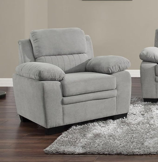 Plush Gray Textured Fabric Chair - Modern Channel Tufting - Solid Wood Frame - Living Room Accent Chair