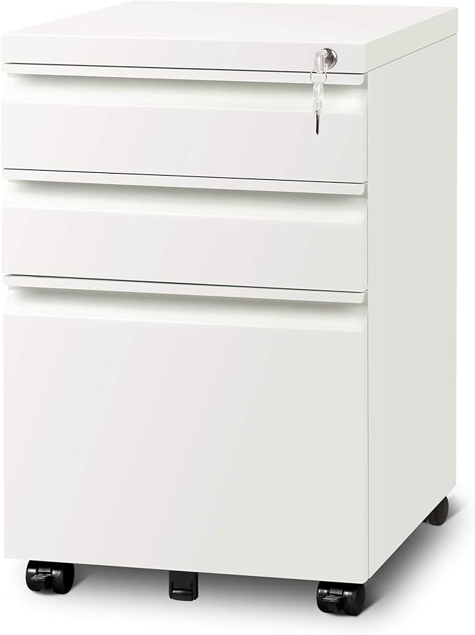 DEVAISE 3-Drawer Mobile File Cabinet with Lock Legal/Letter Size Carbon White
