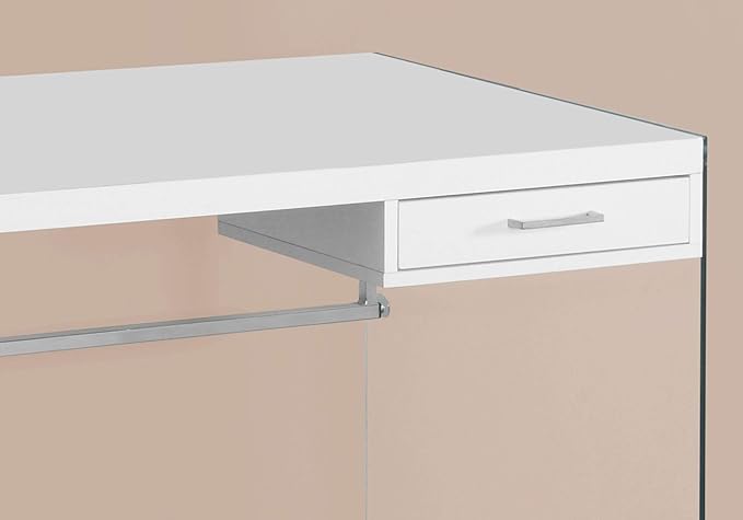 Computer Desk Home Office Laptop Storage Drawers 48 l Work Glossy White Laminate Clear Tempered Glass Contemporary Modern