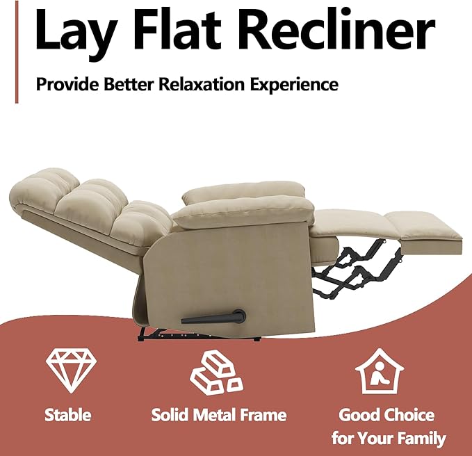 Relaxing Lazy Boy Recliner Chair for AdultsSmall Recliners for Small SpacesManual Recliner Chair for BedroomRelaxing Reclining Chair with Backrest &amp Footrest for Living RoomOverstuffed (Khaki)