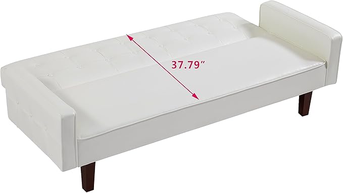 74.4 Faux Leather Couch Bed Sofa Bed Small Space Sleeper Couch with Adjustable Backrest Mid Century Modern Couches for Small Living Room Office Bedroom Apartment (White)