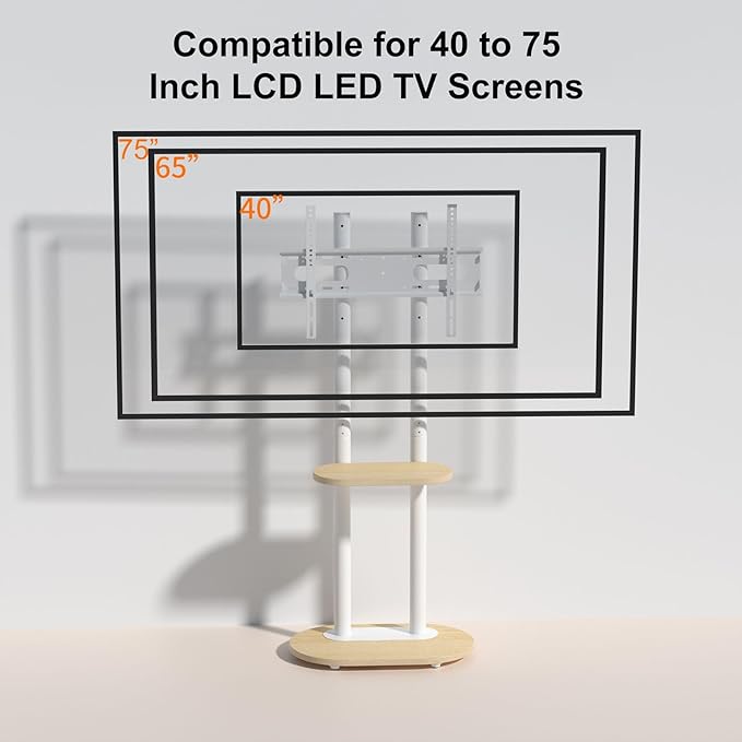 unho Rolling TV Stand with Mount av Carts for Living Room Bedroom 40-75 inch TVs