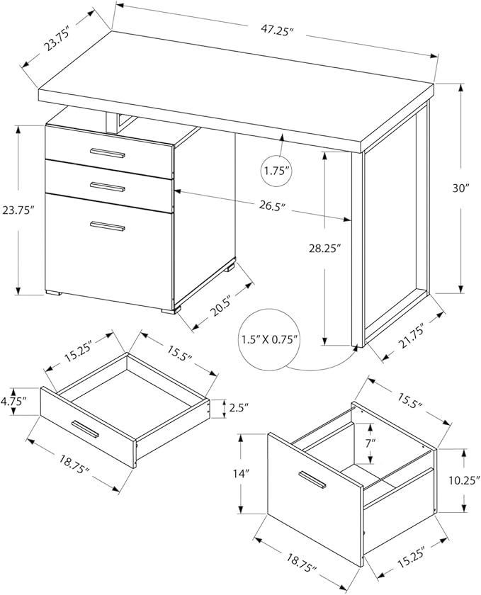 Modern 48 Grey Laminate Computer Desk with Storage Drawers Left/Right Setup Black Metal Legs for Home Office