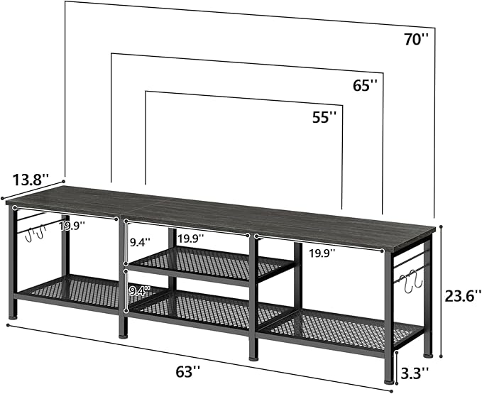 Furologee TV Stand for TVs up to 70 Inch 63 Inch Entertainment Center with Open Storage Shelves Television Stands with Soundbar Shelf for Living Room Bedroom Black Oak