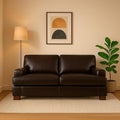Naomi Home Genuine Leather Loveseat – Goose Feather Cushion Filling Square Arm Design Sturdy Block Legs – Cozy 2-Seater Sofa – Ideal for Living Room Office or Bedroom Espresso