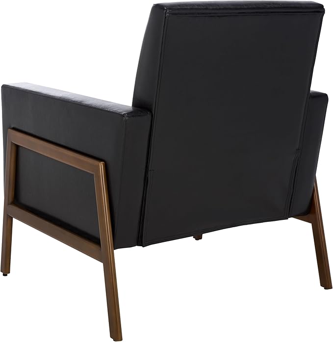 SAFAVIEH Home Collection - Roald Accent Chair Black Faux Leather Tufted Seat &amp Antique Brown Solid Wood Frame (ACH6209D)