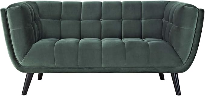 Modway Bestow Upholstered Velvet Button-Tufted Loveseat in Green