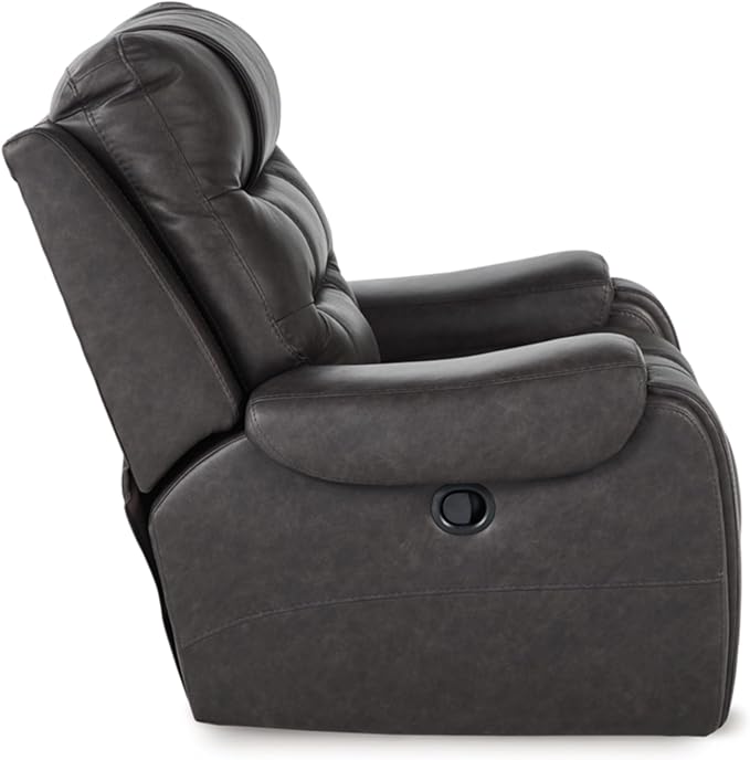 Signature Design by Ashley Trumble Modern Faux Leather Manual Rocker Recliner with Track Arms Gray