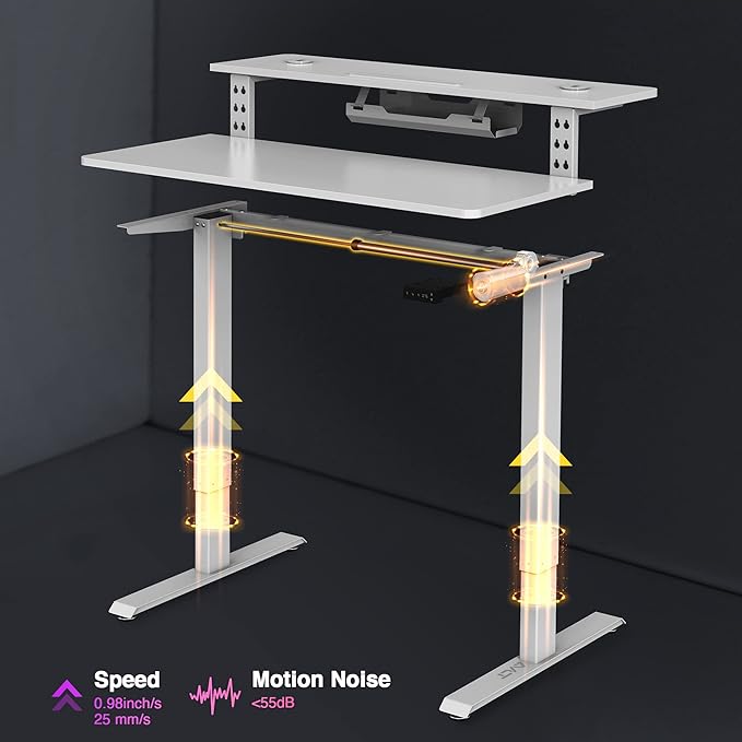 AVLT 47″ Electric Standing Desk with Dual-Tier Shelf &amp Tablet Holder – Height Adjustable Sit-Stand Desk for Home Office Motorized Frame Supports 176 lbs (80kg) Includes Tabletops – White