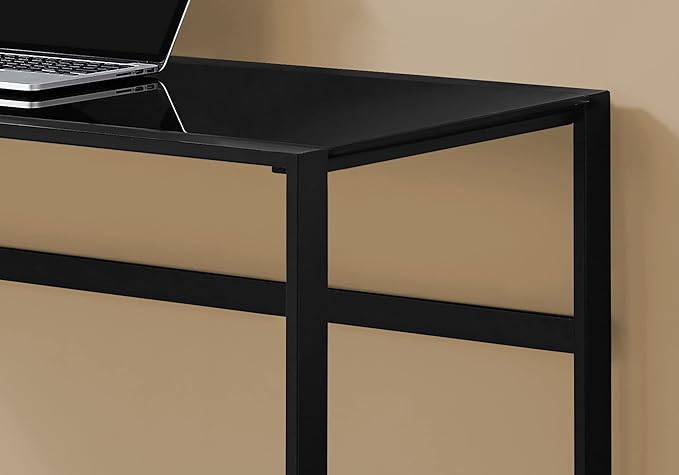 Penau Computer Desk for Home Office 48l Black Tempered Glass Top Black Metal Legs Space-Saving Design Modern Minimalist Style