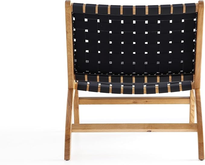 Manhattan Comfort Maintenon Modern Faux Leather Accent Chair with Solid Ashwood Legs Modern Woven Design Fully Assembled Perfect for Living Room Set of 1 Nature