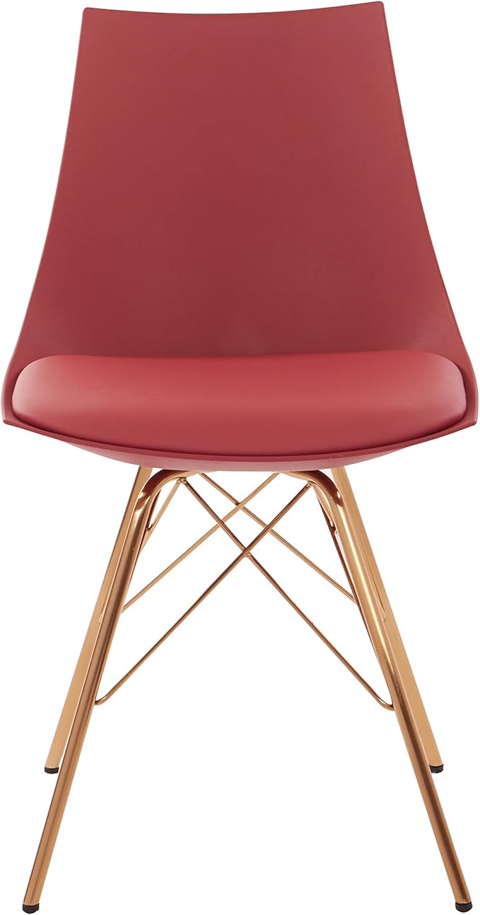 OSP Home Furnishings Oakley Mid-Century Modern Bucket Dining Chair with Faux Leather Padded Seat Desert Rose
