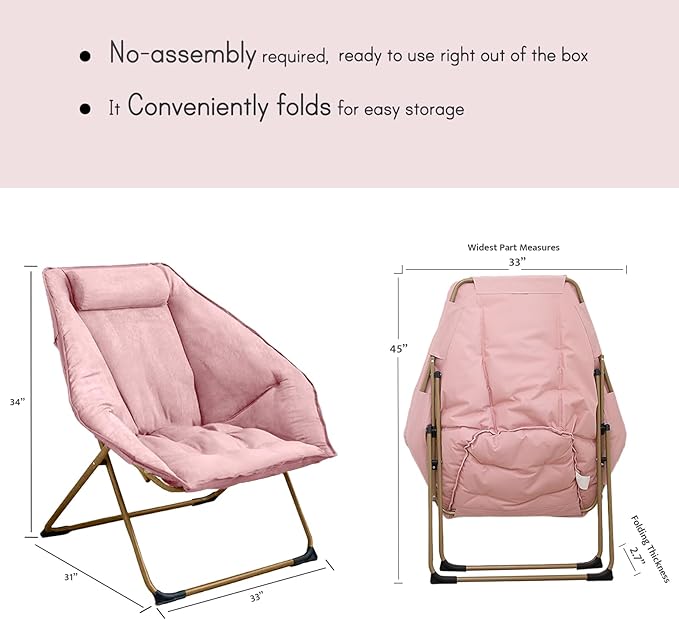 Hexagon Foldable Living Room Chair Saucer Chair for Adults Comfy Bedroom Lounge Chair Moon Chair Lazy Folding Chair for Dorm Rooms(Chair-Pink)