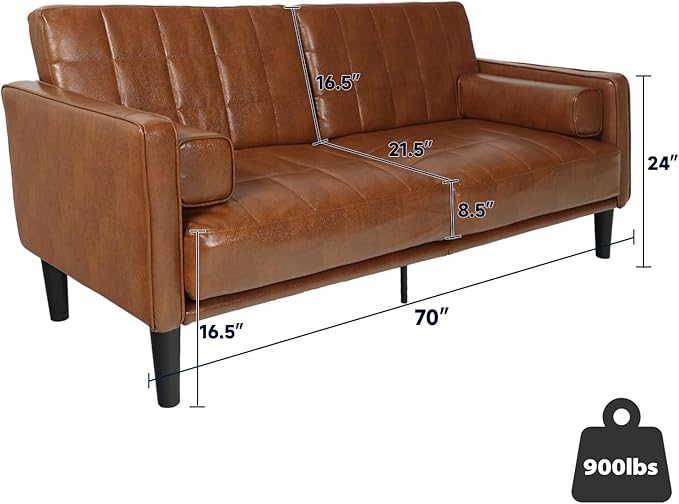 70” W Modern Couch Faux Leather Couch with Cushions and Pillow Upholstered Sofa CouchesDeep Seat Sofas for Living RoomLoveseat Sofa and Couch (Brown)