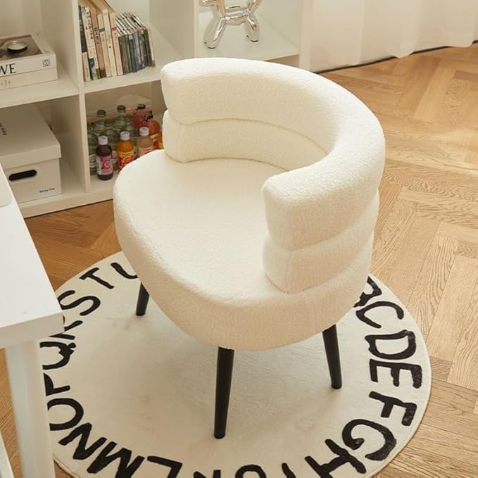 Makeup Vanity Chairs with BackOffice Desk No WheelsComfy Fabric Easy to Install for Living RoomBedroomHomeOfficeDressing Room-Beige White