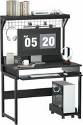 Gaming Computer Desk with Storage Shelves &amp Keyboard Tray 31.5 inch Desk for Small Spaces Home Office Desk with Host Rack for Living Room Study Room (Black)