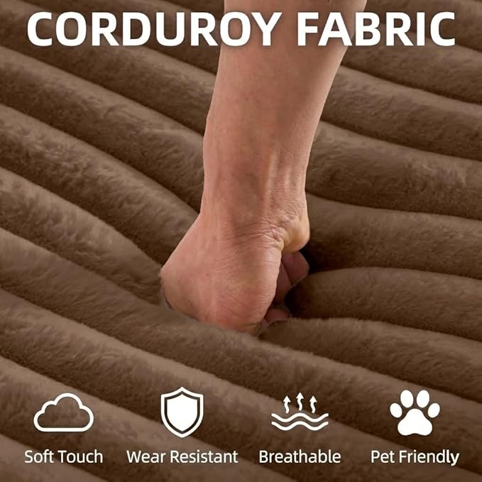 Oversized Upholstered Chaise Lounge Chair Indoor Corduroy Deep Seat Accent Chair Plush Boneless Barrel Sofa Chair for Living Room Bedroom Apartment (Brown 57 Inch)